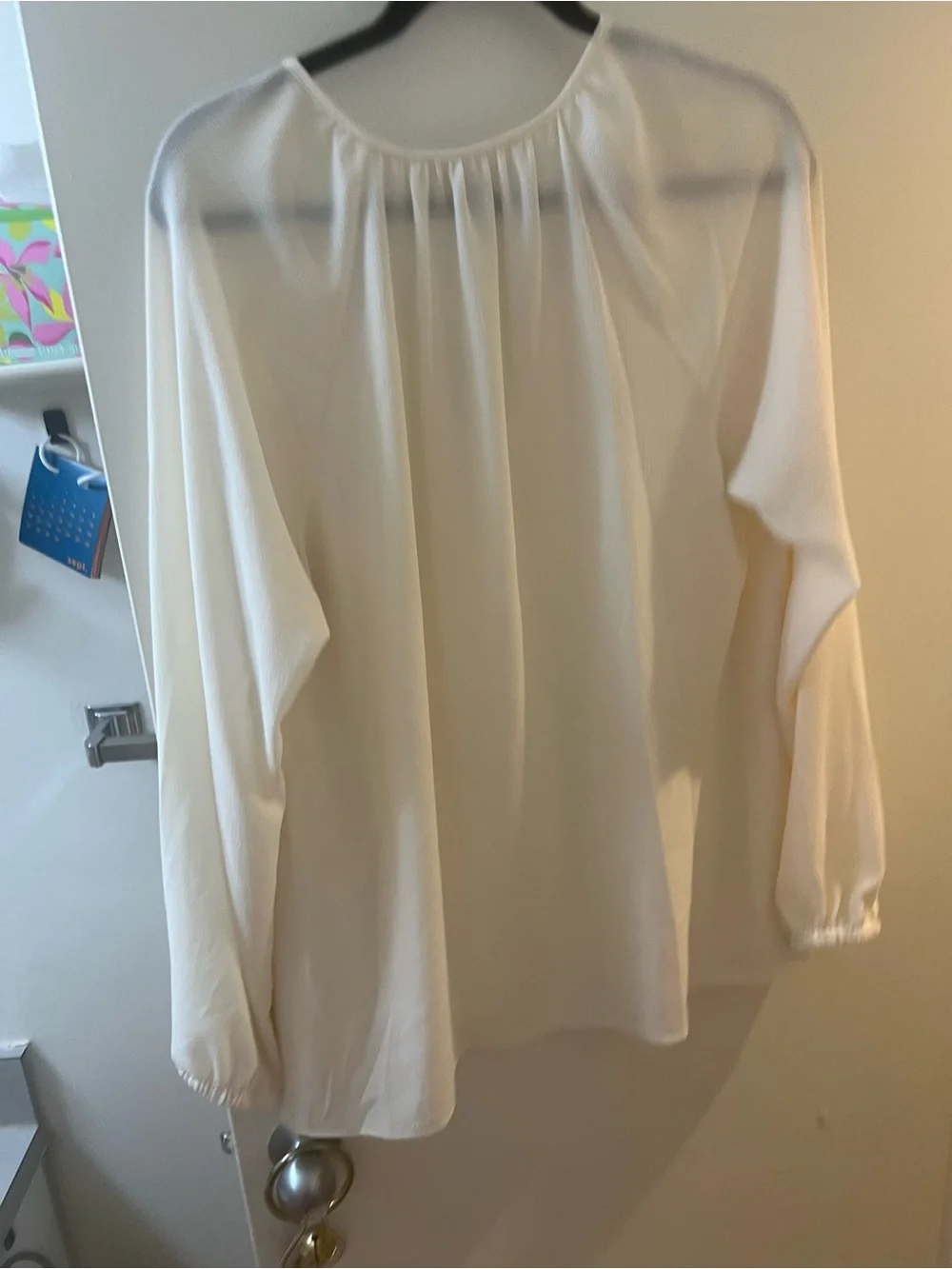 Michael Kors Cream V-Neck Long-Sleeve Peasant Blouse